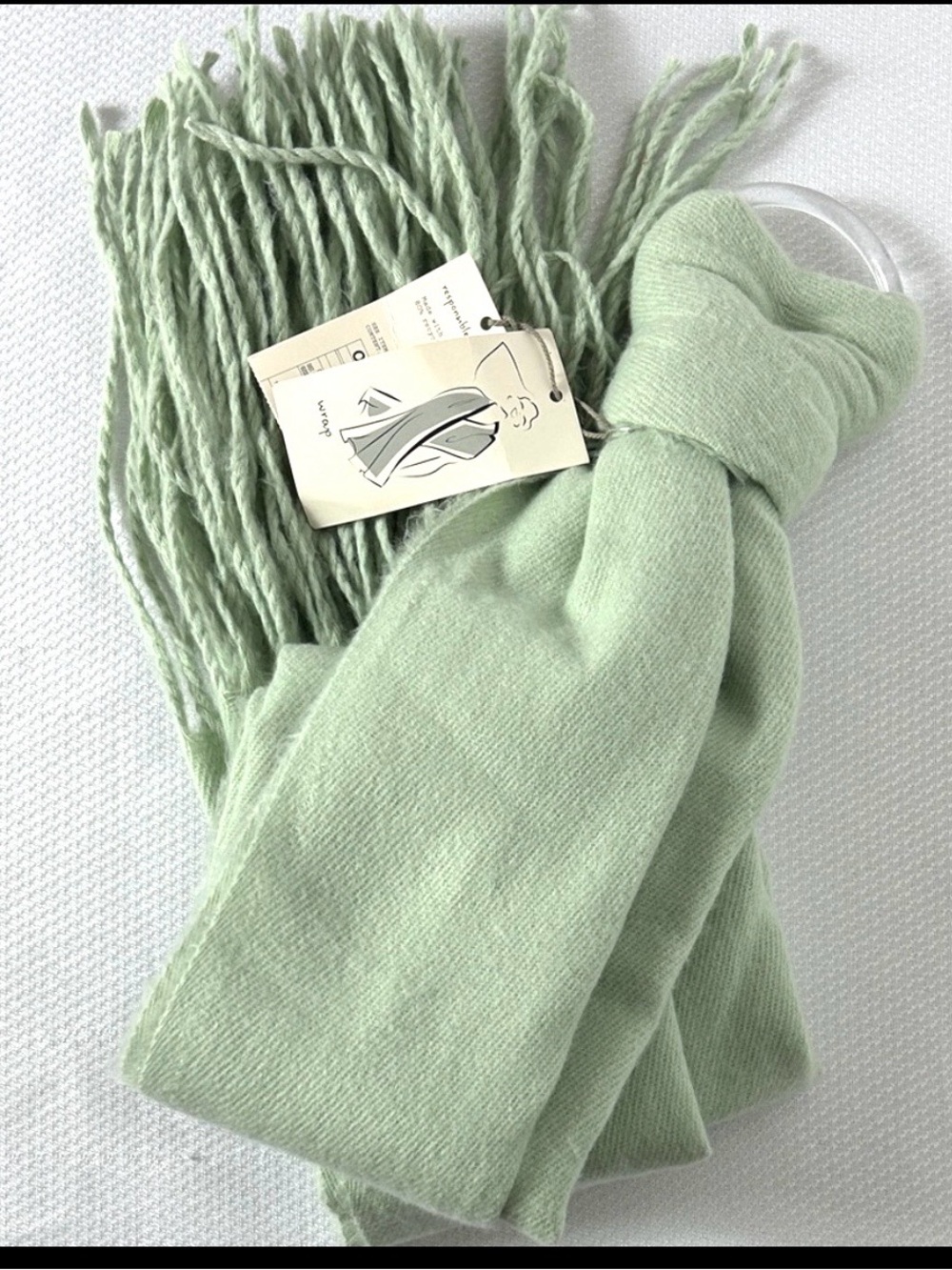 Mint Green Extra Long Soft Wrap Scarf Drape with Fringe at Both Ends One Size